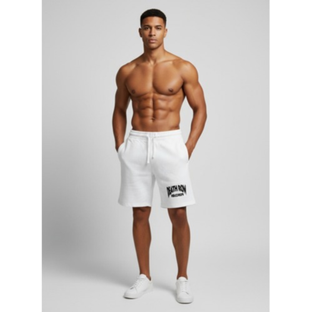 Death Row Records Shorts Men's Size L White Graphic Print Drawstring 70 Cotton